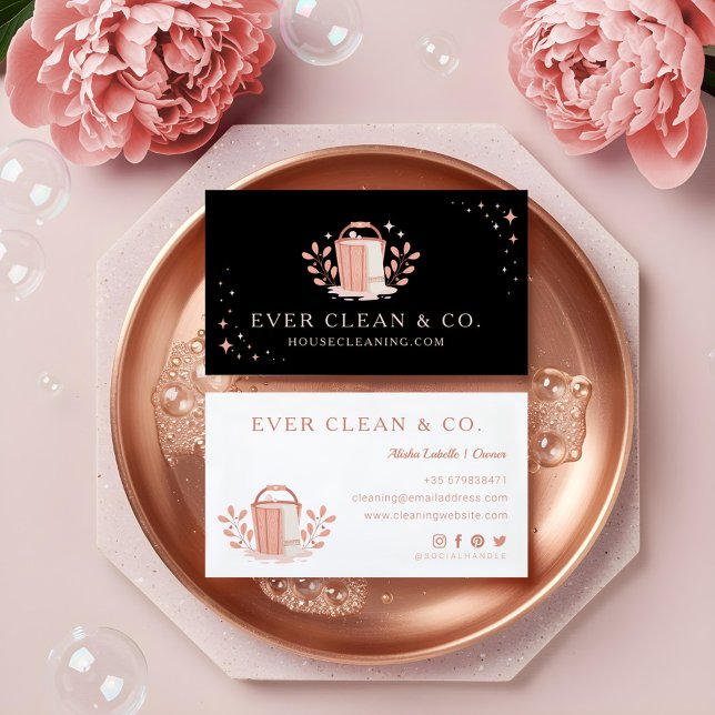 Carte De Visite Logo du service professionnel de nettoyage de mais (Professional Maid House Cleaning Service Logo Business Card)