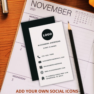 Carte De Visite Logo du site web minimaliste Black White Social Me