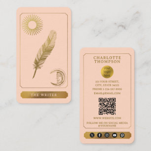 Carte De Visite Logo du Tarot Céleste Rose Pâle Or Écrivain Auteur