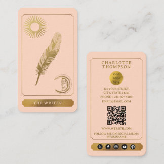 Carte De Visite Logo du Tarot Céleste Rose Pâle Or Écrivain Auteur