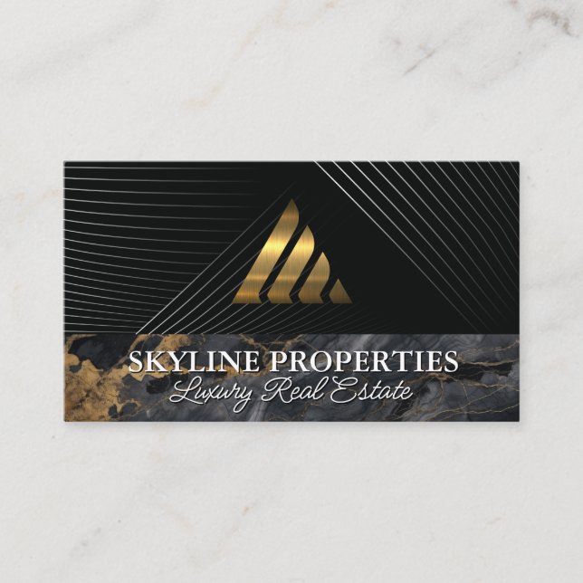 Carte De Visite Logo du triangle métal or | Marbre | Entreprise (Devant)