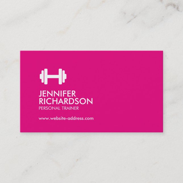 Carte De Visite Logo Dumbbell Fitness Personal Trainer Rose/Grey (Devant)