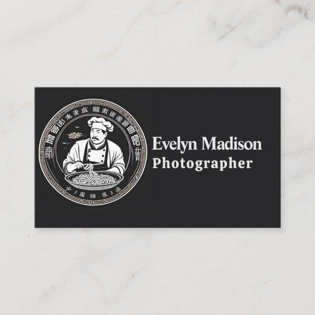 Carte De Visite Logo d'un chef chinois élégant avec traditionnel (Devant)