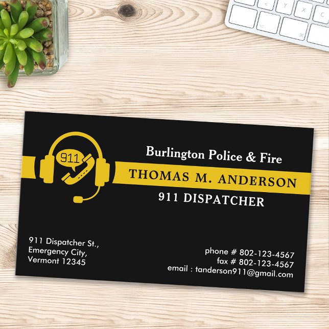Carte De Visite Logo d'urgence Dispatcher Custom Thin Gold Line (Créateur téléchargé)