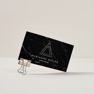 Carte De Visite Logo Edgy Rose Gold Triangle en marbre noir