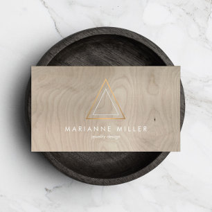Carte De Visite Logo Edgy Rose Gold Triangle sur bois beige