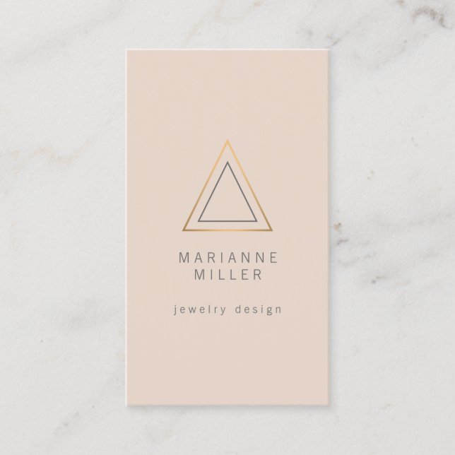 Carte De Visite Logo Edgy Rose Gold Triangle sur Peach (Devant)