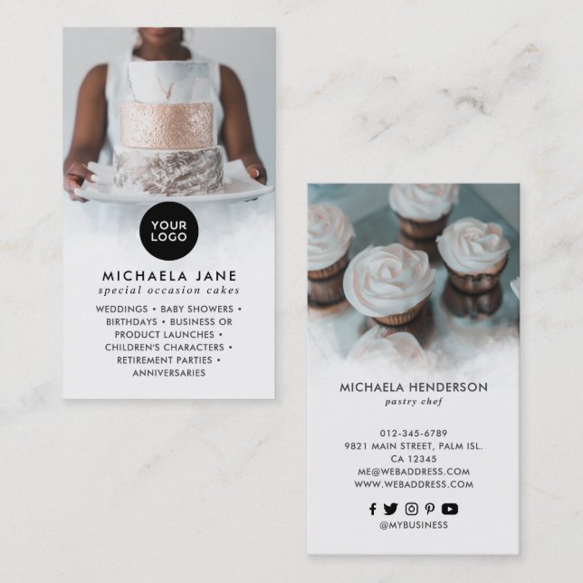 Carte De Visite Logo élégant 2 Photos Services et médias sociaux (Devant / Derrière)