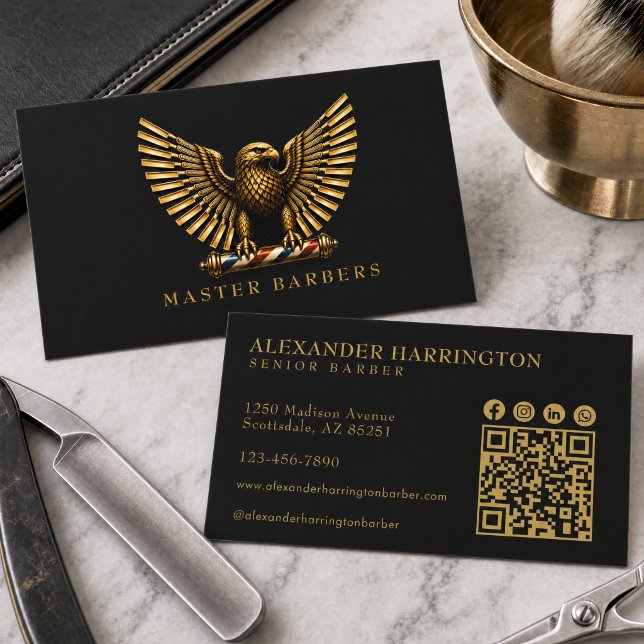 Carte De Visite Logo élégant de salon de coiffure Eagle Barber Sho (Créateur téléchargé)