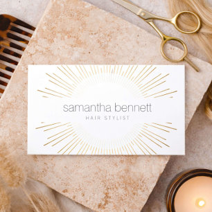 Carte De Visite Logo élégant de styliste capillaire en soleil écla