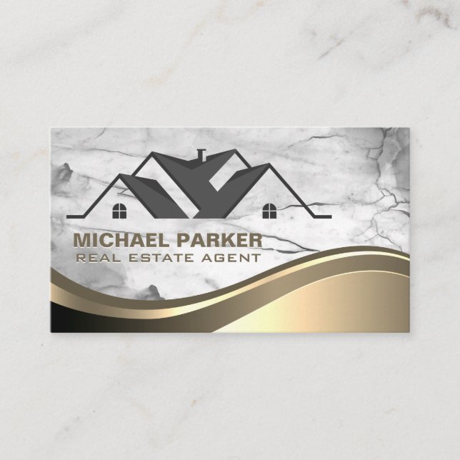Carte De Visite Logo élégant d'immobilier | Pierre de marbre (Devant)