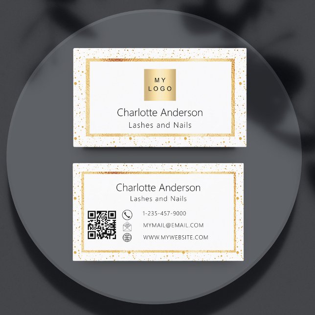 Carte De Visite Logo élégant en or blanc code QR moderne (Créateur téléchargé)