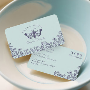 Carte De Visite Logo élégant et chic Turquoise, florale et mauve