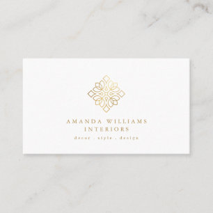 Carte De Visite Logo Elegant Géométrique Designer Gold/White