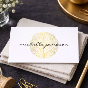 Carte De Visite Logo Elegant Gold Leaf sur Blanc