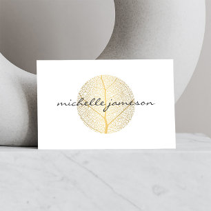 Carte De Visite Logo Elegant Gold Leaf sur Blanc