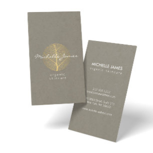Carte De Visite Logo Elegant Gold Leaf sur Tan Carton Look