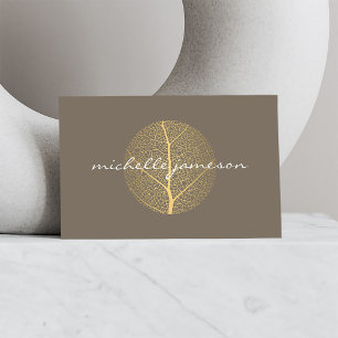 Carte De Visite Logo Elegant Gold Leaf sur Taupe