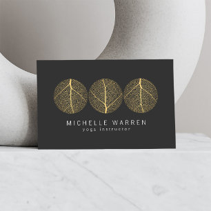 Carte De Visite Logo Elegant Gold Leaf Trio sur Dark Grey