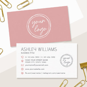 Carte De Visite Logo Élégant Professionnel de Couleur Rose Personn