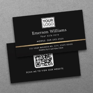 Carte De Visite Logo élégant QR code golden gradient diviseur noir