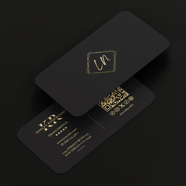 Carte De Visite Logo élégant Social Media Professionnel Noir (Elegant Logo Square Monogram Professional Black)