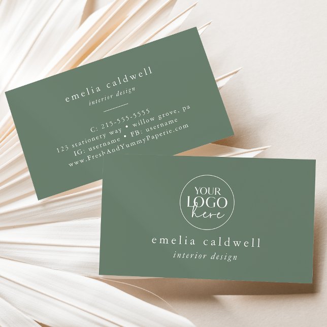 Carte De Visite Logo EMELIA Simple Moderne Olive Sage Vert Rustiqu (EMELIA Logo Simple Modern Olive Sage Green Rustic Business Card)