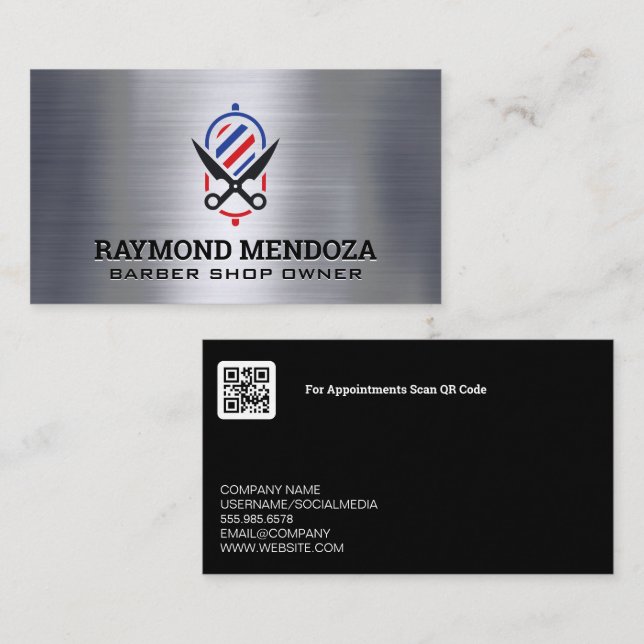 Carte De Visite Logo en barbre | Code QR | Métallique (Devant / Derrière)
