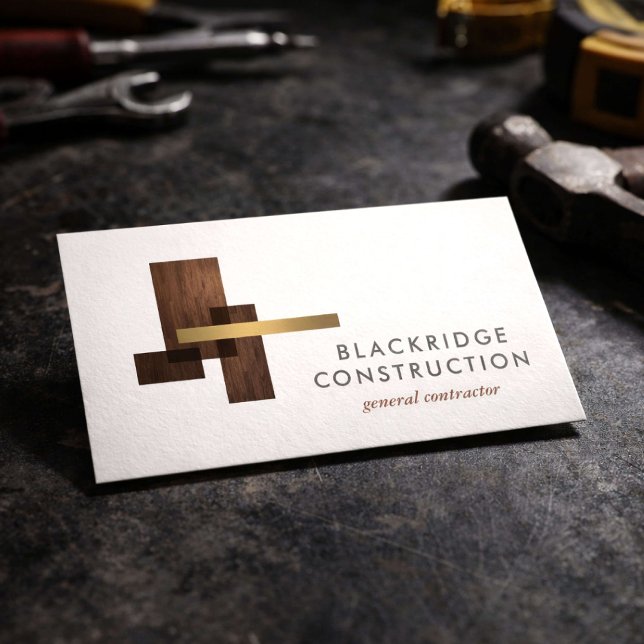 Carte De Visite Logo en bois de construction de luxe pour entrepre (Créateur téléchargé)