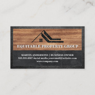 Carte De Visite Logo en marbre de l'agent immobilier Cuir en boi