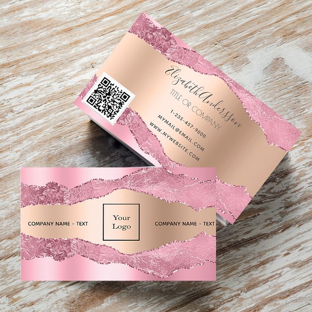 Carte De Visite Logo en marbre rose rose vierge rose rose (Créateur téléchargé)