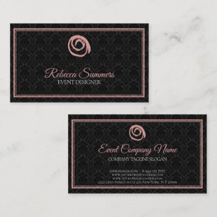 Carte De Visite Logo en or rose noir Damask