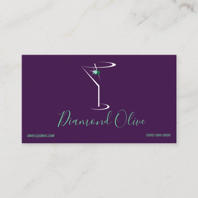 Carte De Visite Logo en verre de Martini de cocktail d'olive verte (Devant)