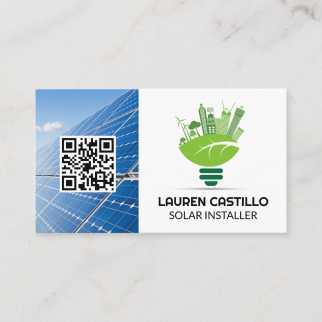 Carte De Visite Logo Énergie verte propre | Panneaux solaires | QR (Devant)