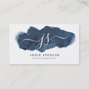 Carte De Visite LOGO ENKED élégant joli bleu initial aquarelle