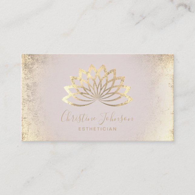 Carte De Visite logo esthéticien de feuille d'or faux lotus (Devant)
