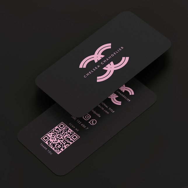 Carte De Visite Logo esthétique C Noir Rose Monogramme Professionn (Aesthetic Logo C Black Pink Monogram Professional Business Card
)