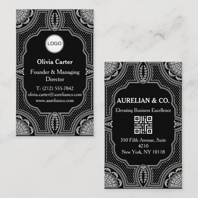 Carte De Visite Logo et code QR Art Déco Luxe (Devant / Derrière)