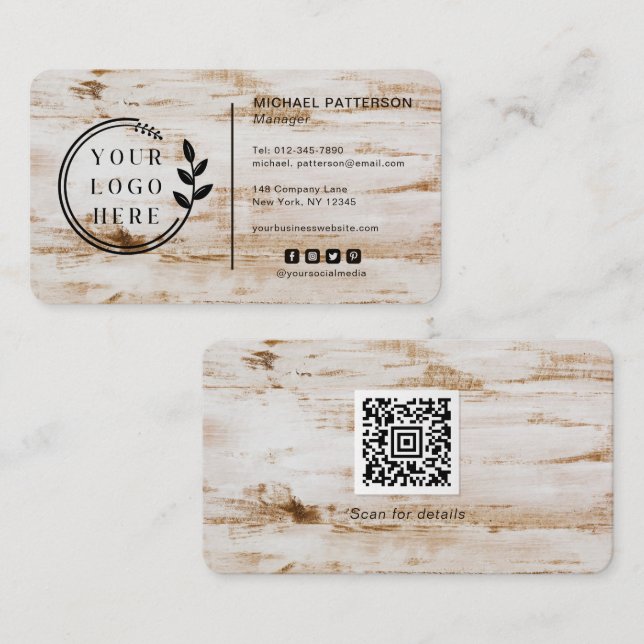 Carte De Visite Logo et code QR de menuiserie en bois rustique (Devant / Derrière)