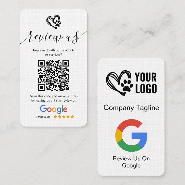 Carte De Visite Logo et code QR pour demande d'avis Google sur le  (Devant / Derrière)