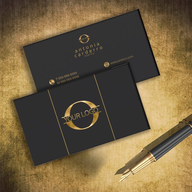 Carte De Visite Logo et icônes de médias sociaux Gold /Bk Hor ID81 (Créateur téléchargé)