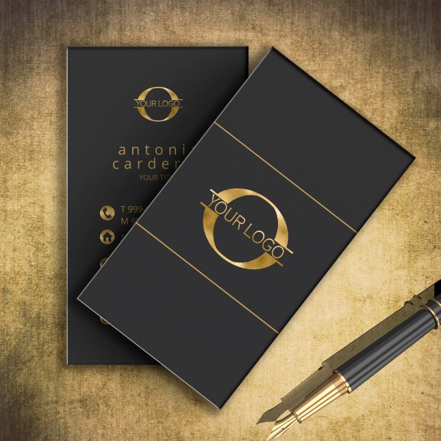 Carte De Visite Logo et icônes de médias sociaux Gold/Bk Vrt ID810 (Créateur téléchargé)