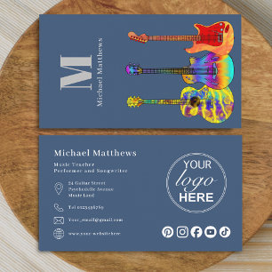 Carte De Visite Logo et médias sociaux pour professeur de guitare 