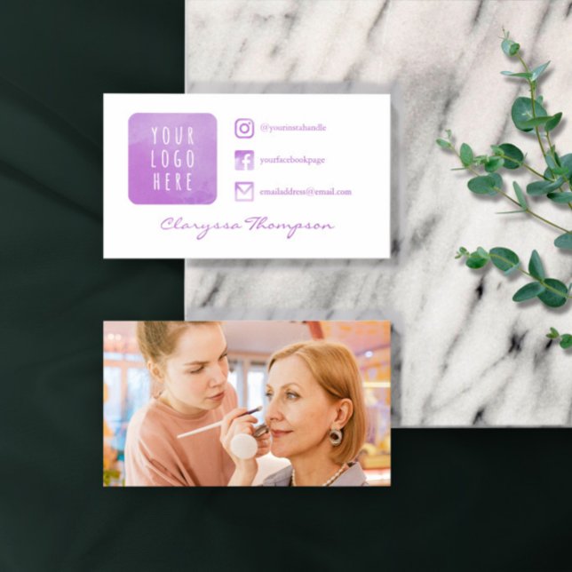 Carte De Visite Logo et photo couleur pourpre Médias sociaux (Créateur téléchargé)