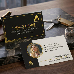 Carte De Visite Logo et photo d'agent immobilier minimaliste moder