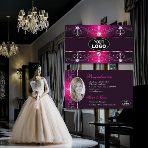 Carte De Visite Logo et photo des bordures ornées rose bordeaux