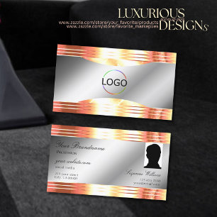 Carte De Visite Logo et photo en or brillant Silver Shimmery Rose
