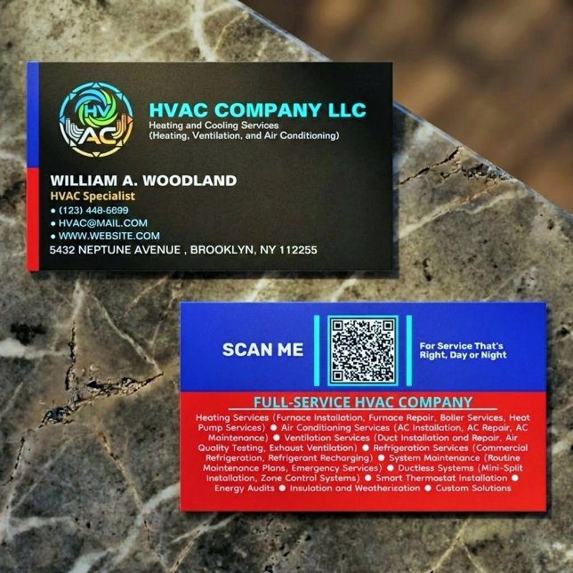 Carte De Visite Logo et slogan de société CVC CA moderne professio (heating and cooling service card, professional technician business cards)