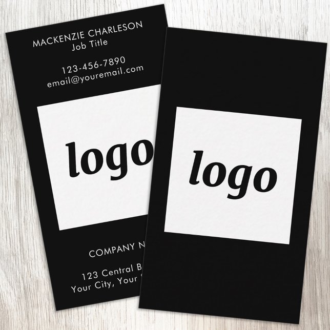 Carte De Visite Logo et texte noir simple vertical (Simple logo with custom text business branding promotional business cards)