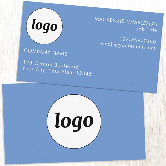 Carte De Visite Logo et texte simple bleu (Logo with text simple minimalist blue custom business card)